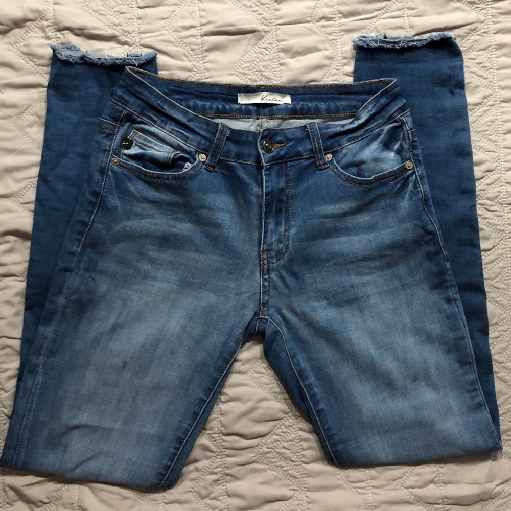 KanCan Distressed Fringed Skinny Jeans